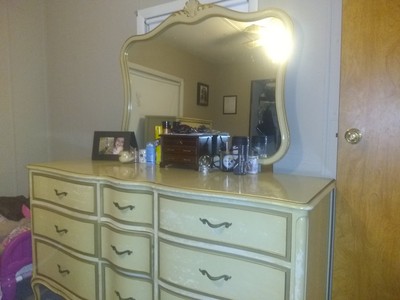 Antique Provencial Dresser with Original Mirror Hand Painted French Country Shabby Chic Furniture Chest of Drawers Highboy Dresser