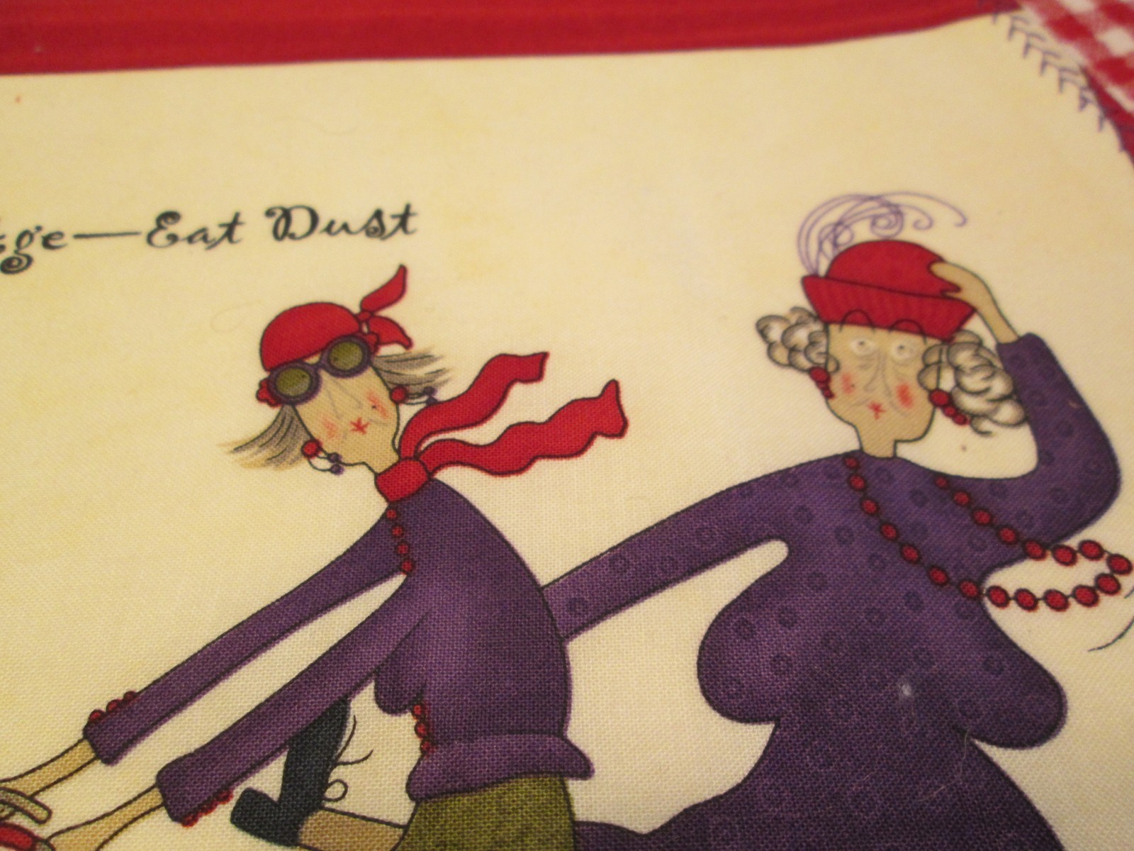 Sandy Gervais Old Friends Old Age Eat Dust Canvas Apron Bib Purple Red Motorbike