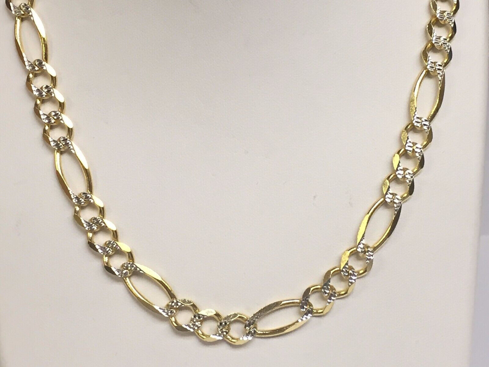 Pre-owned R C I 14k Solid Gold Pave Figaro Link Men's Chain/necklace 24" 7.5 Mm 42 Grams In Yellow