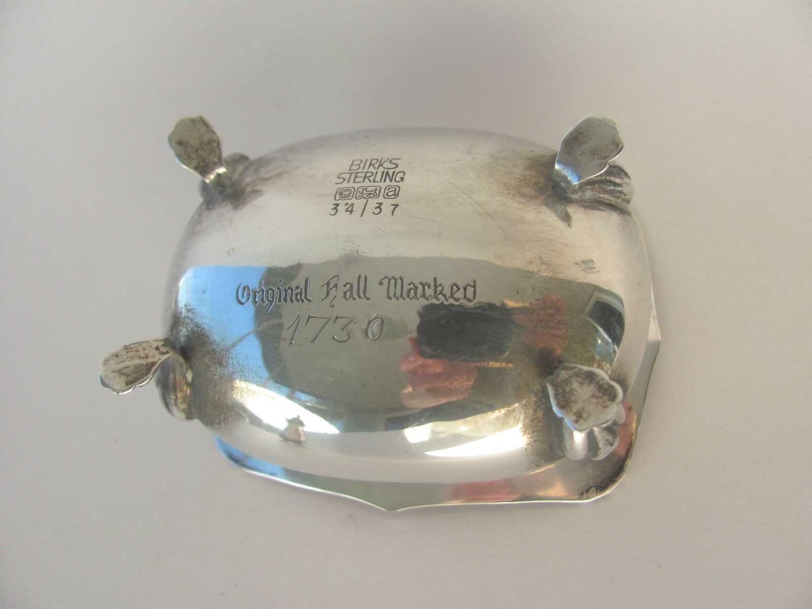 Birks Sterling Silver Paw Feet Salt & Pepper Shakers + Open Cobalt liner & Spoon