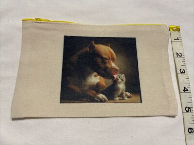 Zippered canvas cosmetic bag Adorable Kitten Being Licked By Pit Bull