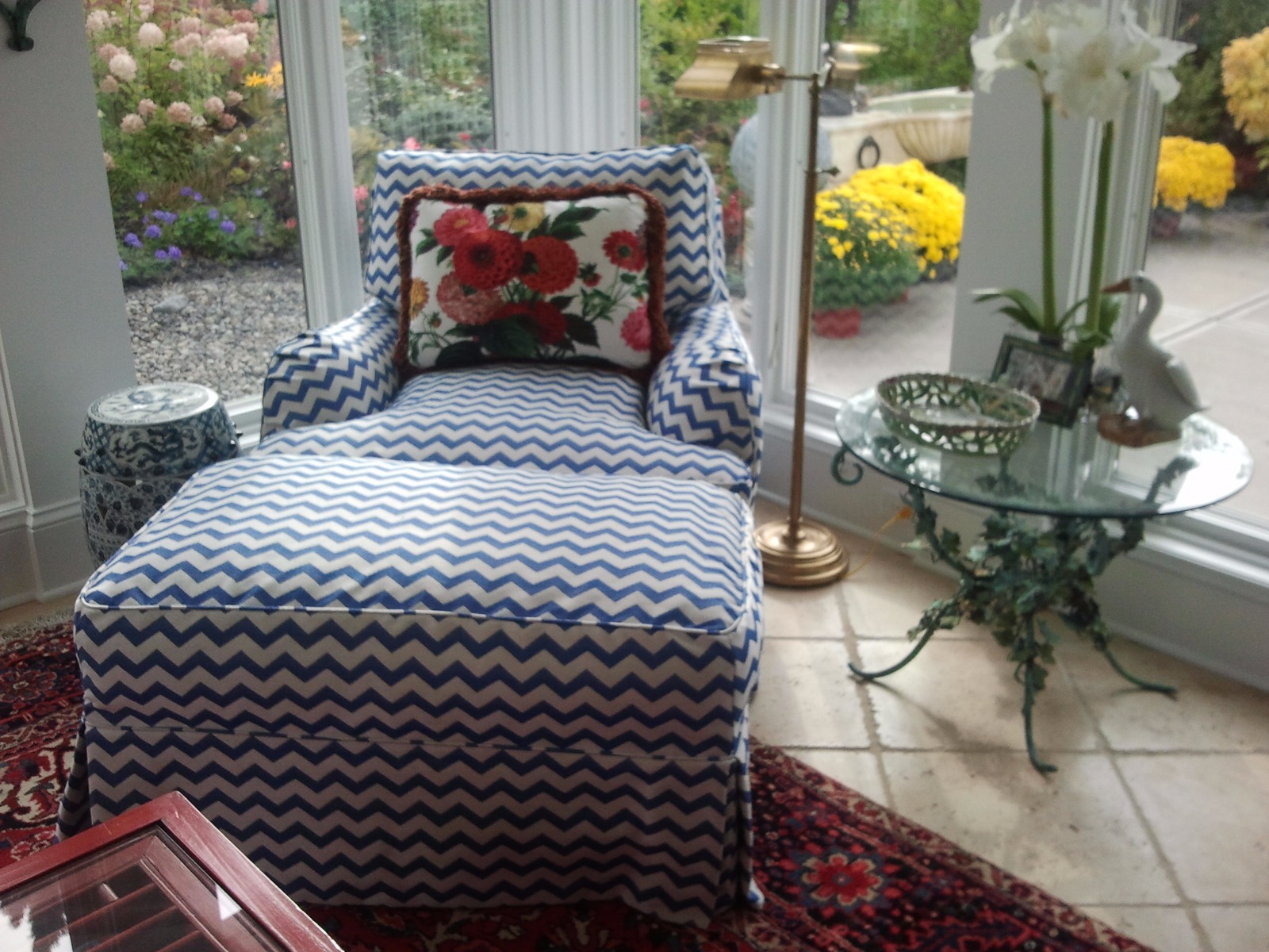 Blue and White chevron indoor/outdoor home decor fabric 5 1/2 yards