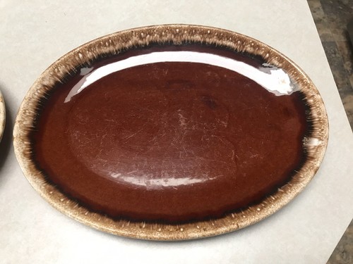 2 Brown Drip Oval Serving Platter 12