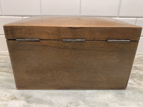 Antique WALNUT  Velvet Lined Collectors Jewelry Wood Box with MAKER'S STAMP
