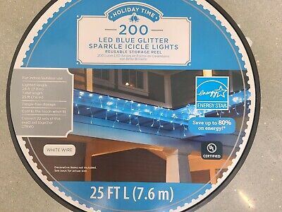 HOLIDAY TIME 200 LED BLUE GLITTER SPARKLE ICICLE LIGHTS - NEW