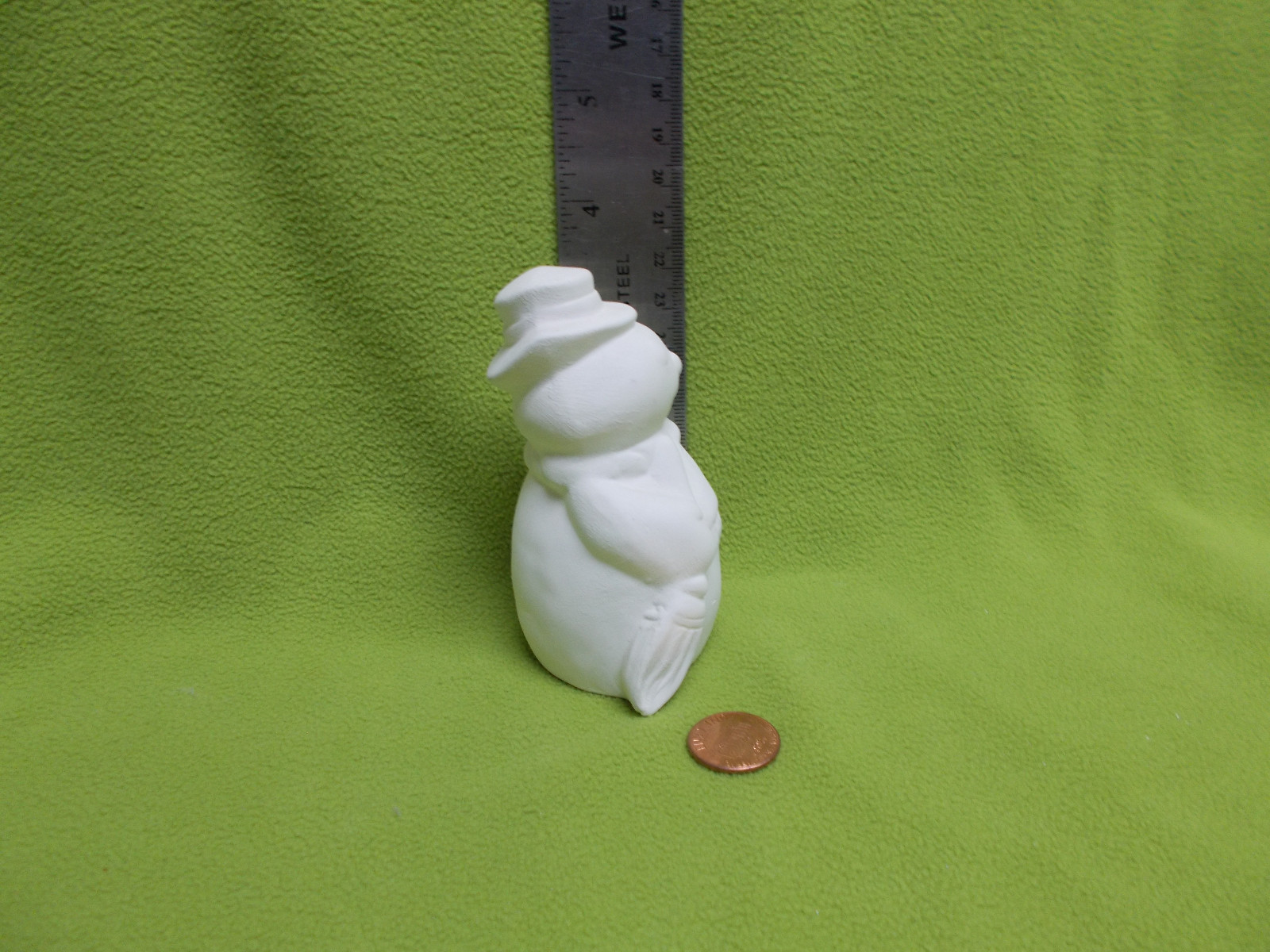 Ceramic Bisque Christmas Snowman w/broom and hat-3 1/2
