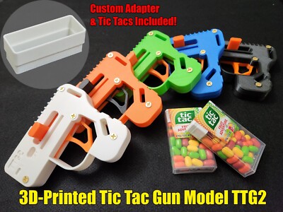 3D-Printed Tic Tac Gun Toy Model TTG2 Customizable Colors w/ Tic Tacs