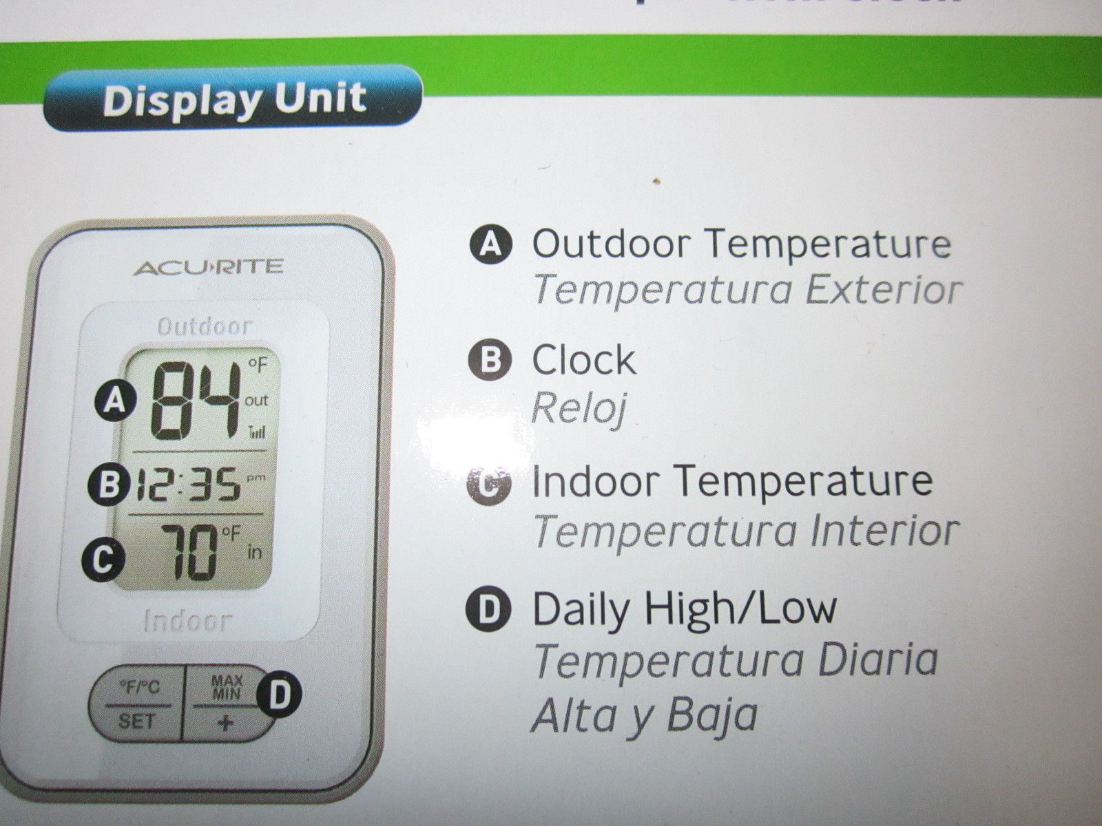 new LOT of 2 Acurite indoor / outdoor wireless thermometer with clock *F/*C