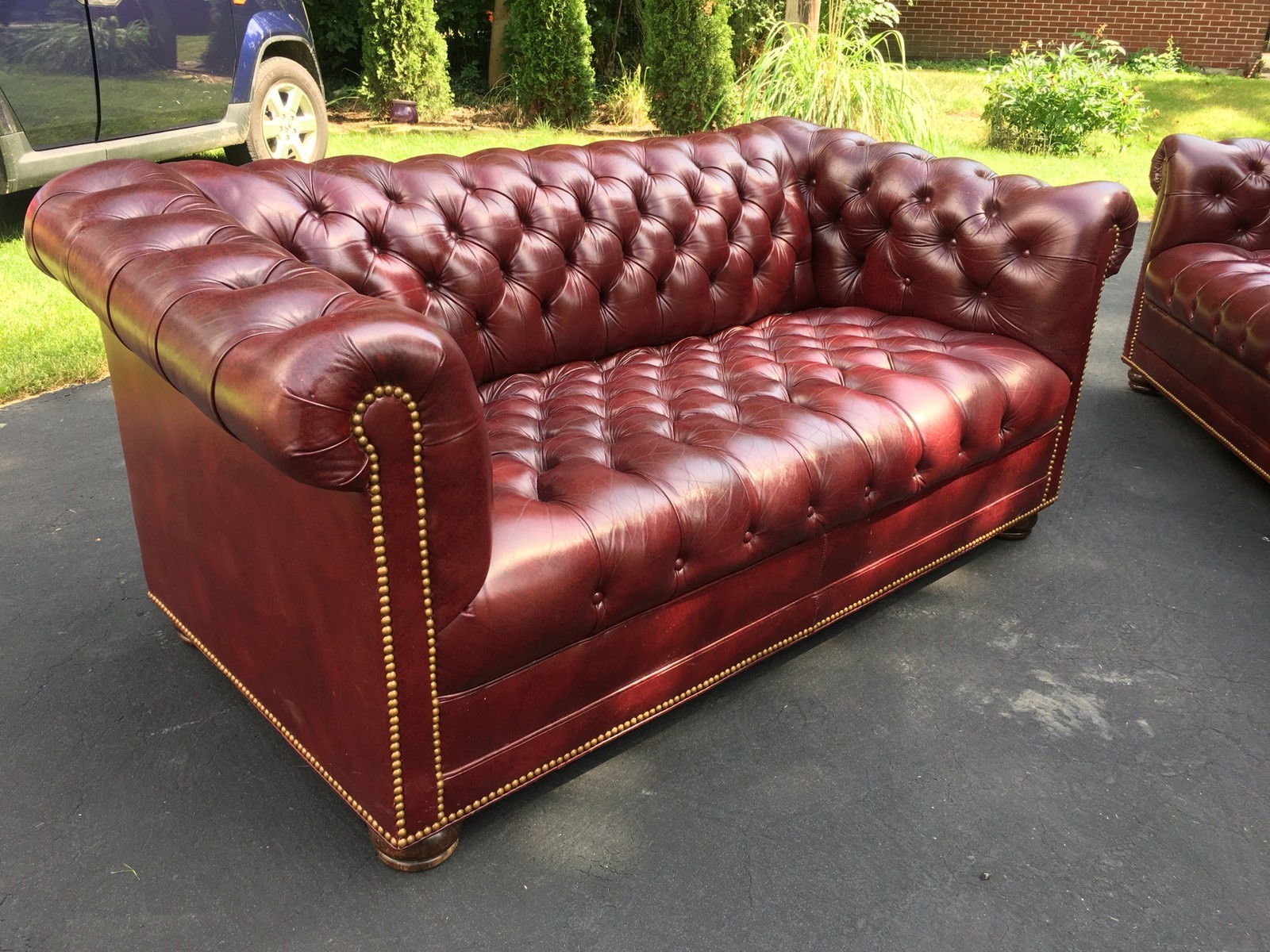 Hancock & Moore Tufted Chesterfield Sofa Loveseat in Red Oxblood Leather
