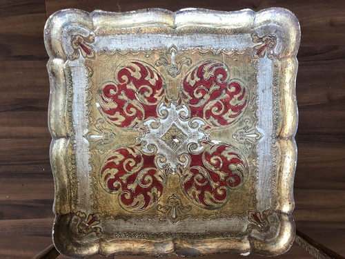 SET OF 2 1950'S ITALIAN FLORENTINE NESTING TABLES Red Crimson Gold Wood