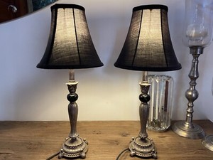 Pair of table lamps. Black shades. Metal look bases | Table & Desk