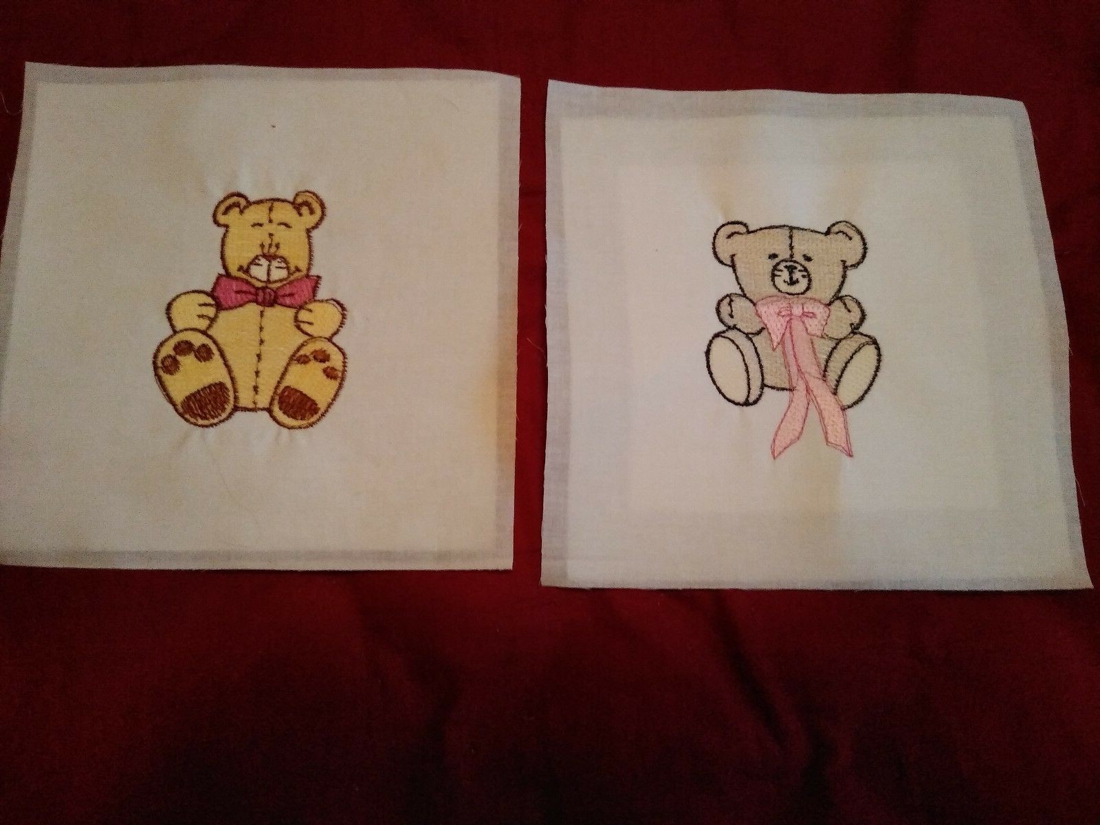 Teddy Bear Quilting Squares, set #2, Machie Embroidered