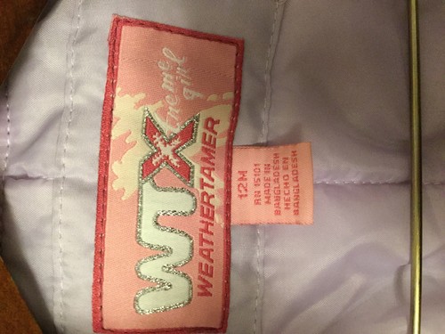Wtx Weathertamer Size 12M Light Purple Coat. Girls C13