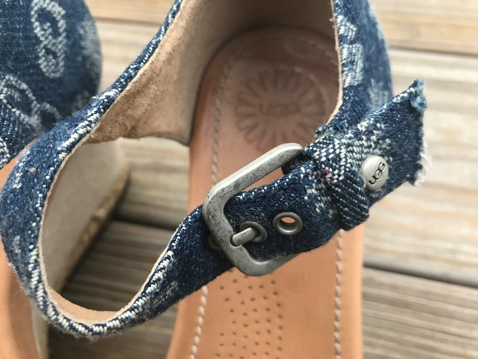 UGG Australia Uggs Womens Wedges Heels Atasha Denim Print Sandal Shoes Size 8 39