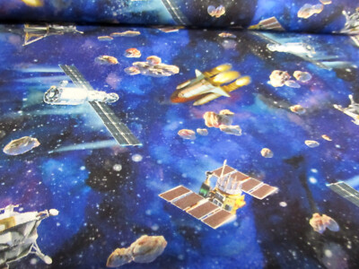 Weltall Raumstation Satelit Universum   Baumwolle Patchworkstoff   50x110cm