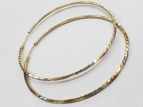 Pre-owned Rosegold Large Big 14k Yellow White Rose Gold Hoop Earrings 2.75 Inches Long 70 Mm