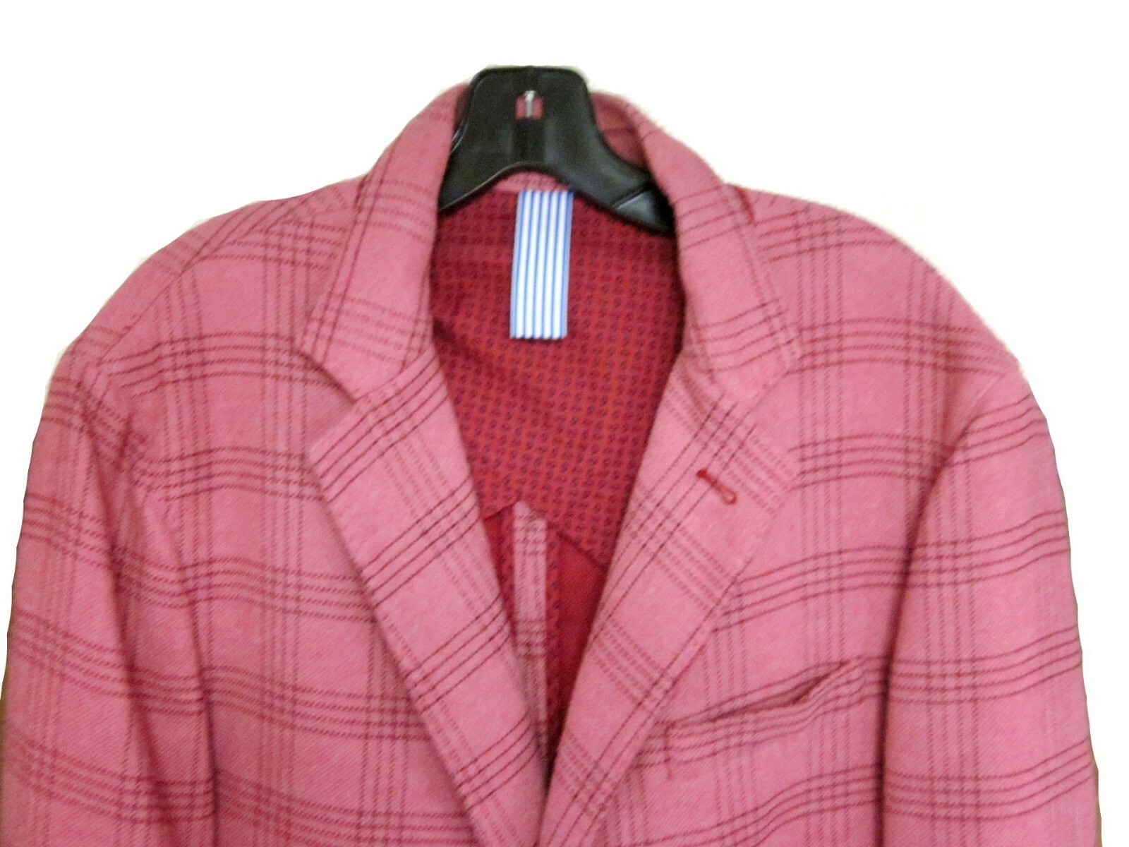 Pre-owned Façonnable Faconnable Men's 100% Wool Plaid Check Blazer Jacket, Grenadine Pink, Size Large