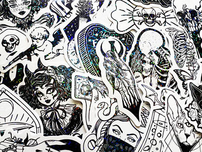 10-100 Cool Holographic & Reflective Sticker Pack Gothic Themes Lot For Laptops
