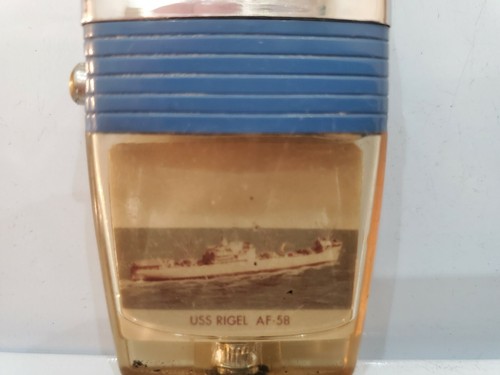 RARE Vintage Working Scripto VU Lighter USS RIGEL AF-58  Navy Military   1080.29