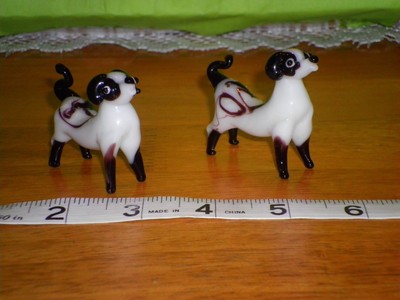 Hand Blown Pair of 2 Balck & White Long Doggies from Hawaii
