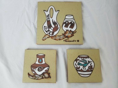 Pottery Tile Vintage Cleo Teissedre 1982 Trivet Pueblo Corn Design 6