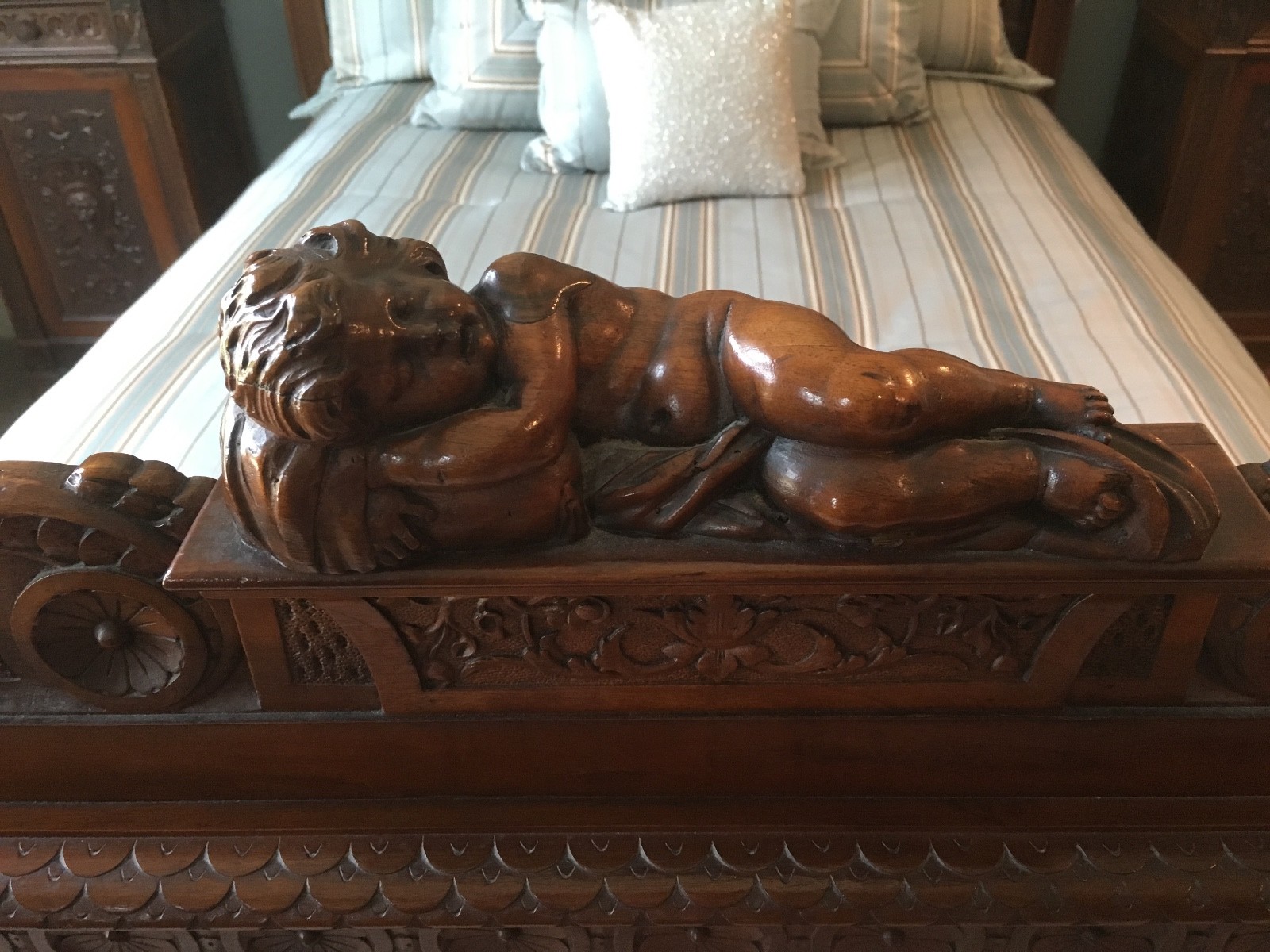 Rare Antique Carved Bedroom Set: Bed, Dresser, Armoire, 2 Nt Tables Circa 1890