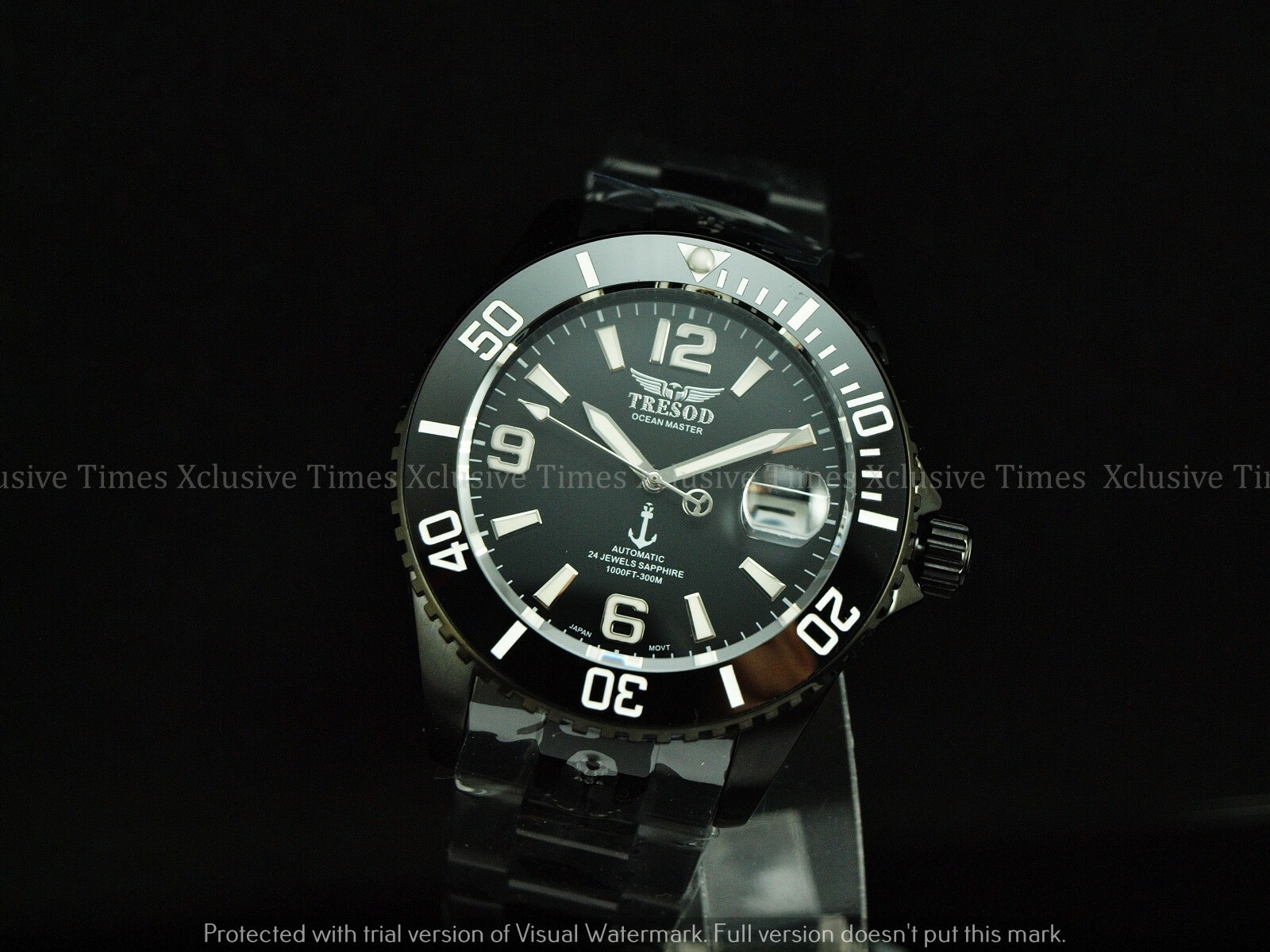 Pre-owned Master Tresod Men Superluminous Combat Ocean  Auto Triple Black Sapphire Ss Watch