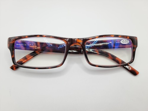 Unisex Rectangular Reading Glasses +3.00 Strength - Brown Tortoise Frame