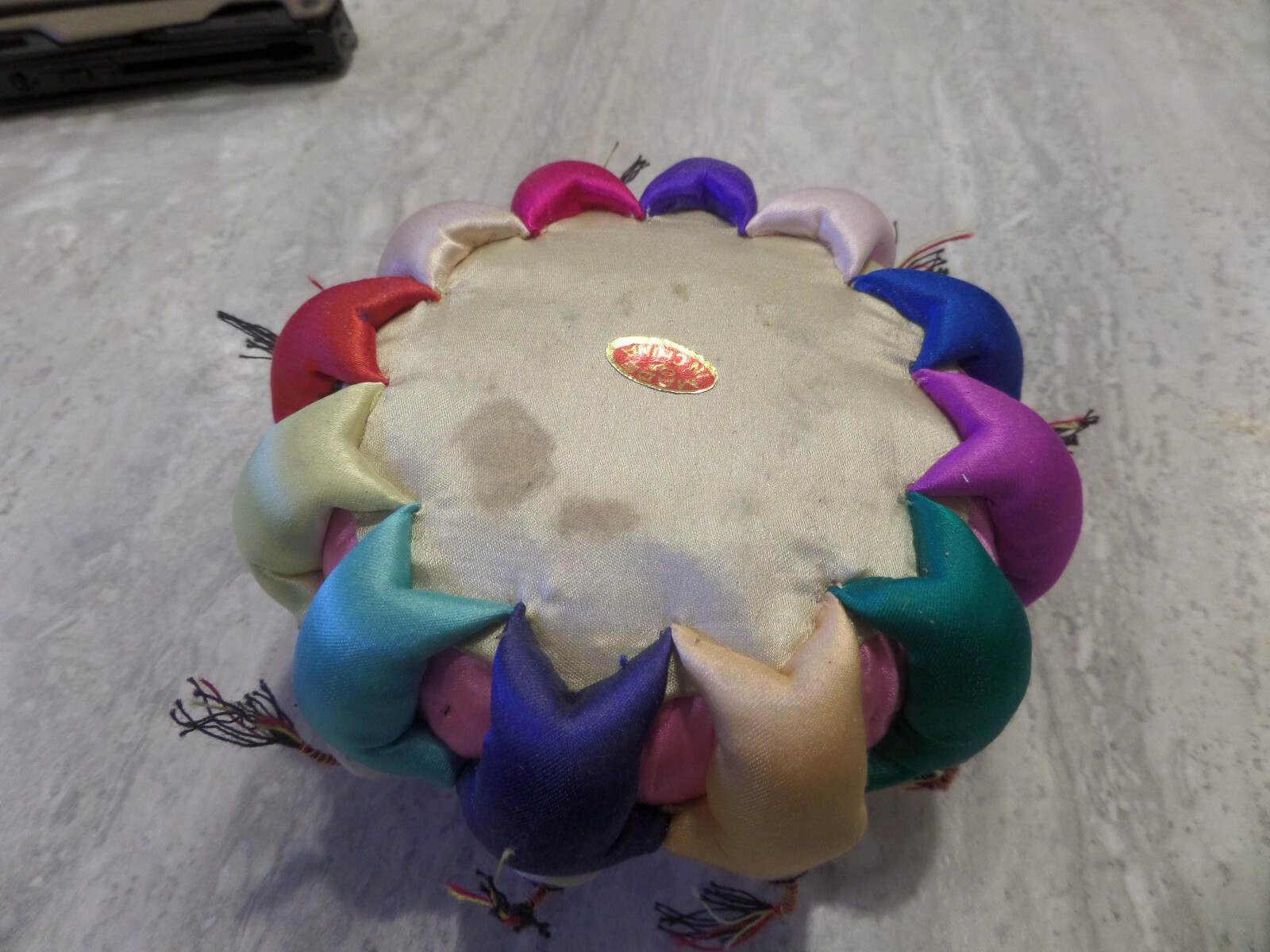 Large Oriental Style Pin Cushion Silk With 12 Babies Around The Edge