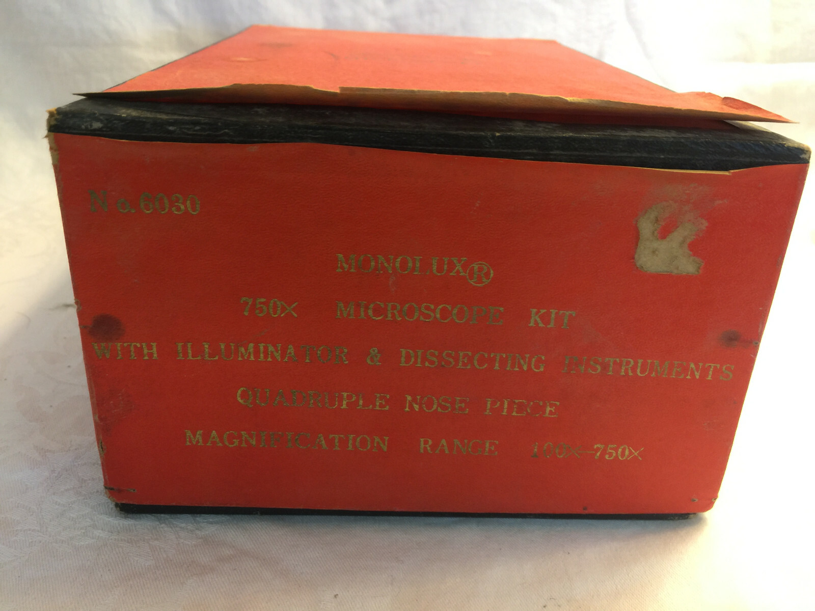 Vintage * MONOLUX QUALITY MICROSCOPE * 100x - 750x No. 6030 ** w/ wooden case