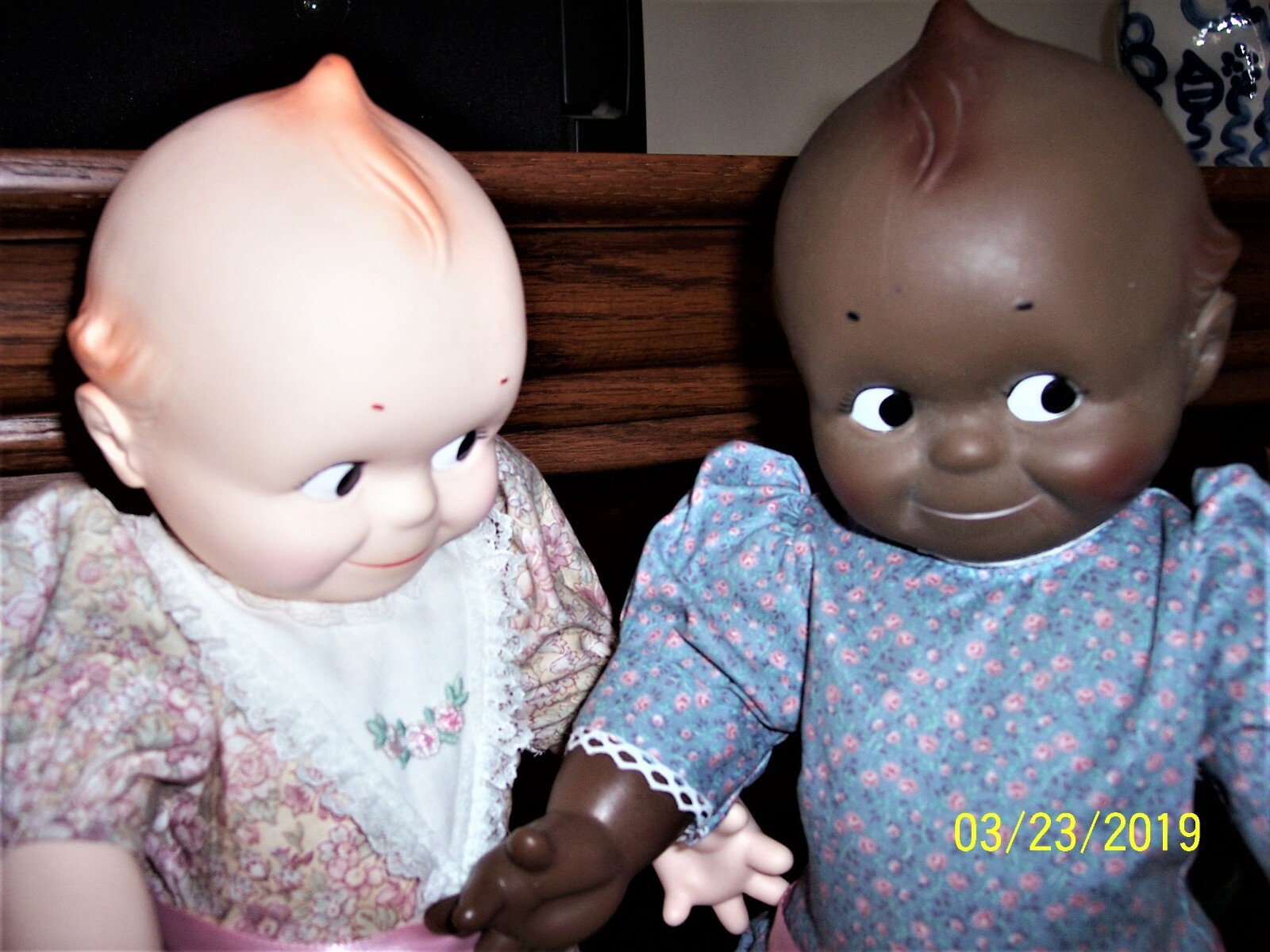 1967 CAMEO Kewpie Dolls - a black & a white baby 16''  jointed with squeakers