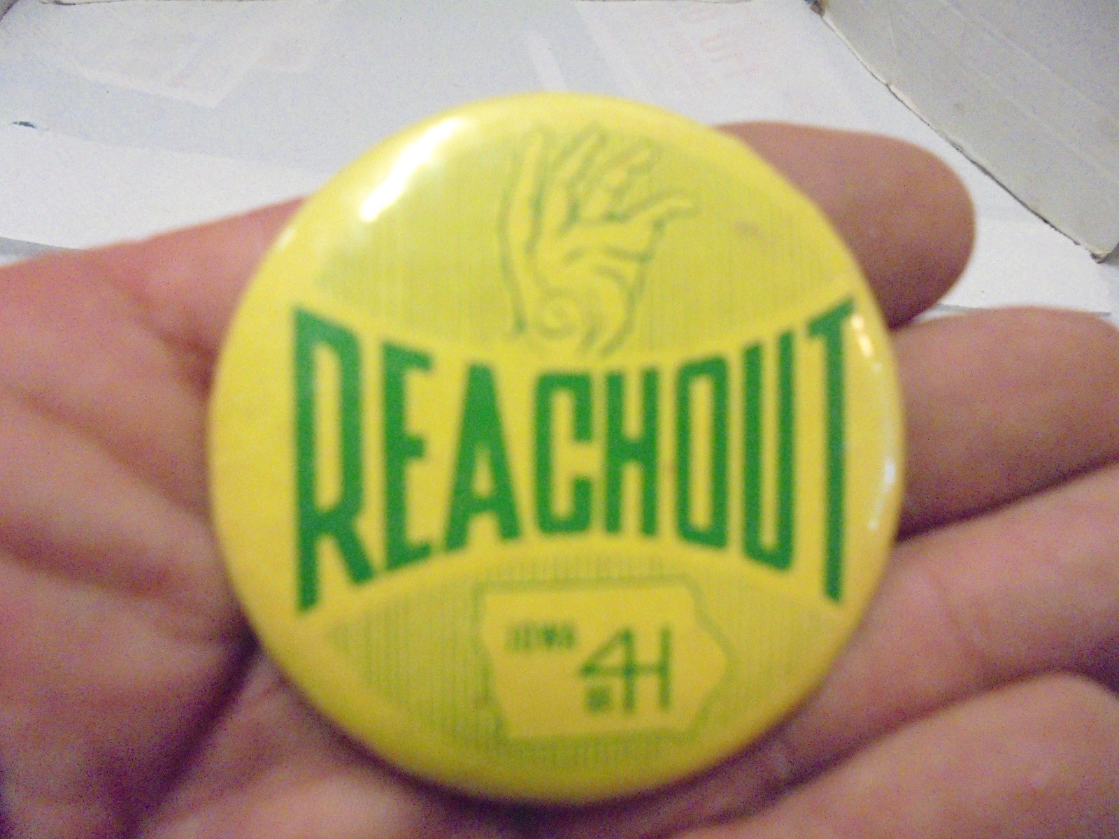 2-1/4 inch pinback button 4-H iowa reach out farming fair club metal