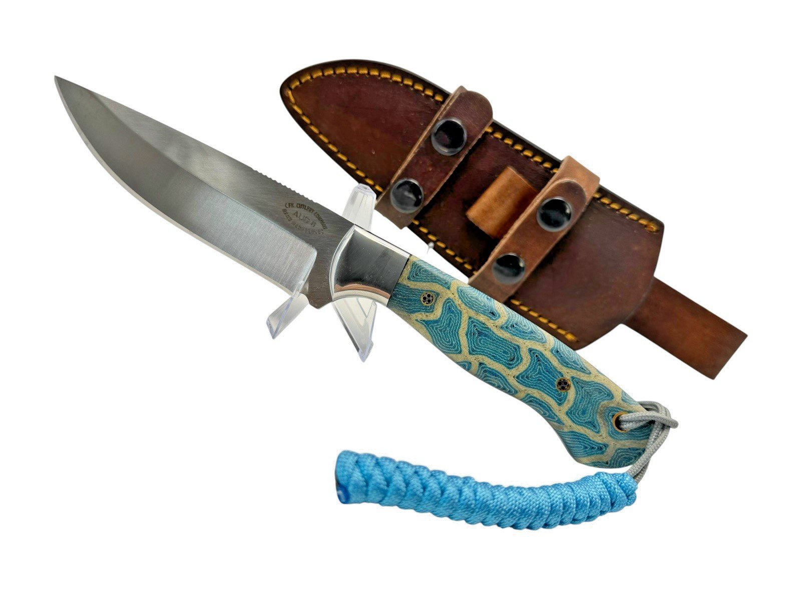 Custom Made Hunting Knife CFK Cutlery AUS 8 Blade G10 Handle Blue