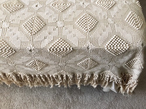Bedspread-Vintage Hand crocheted fringed  full/queen about 90