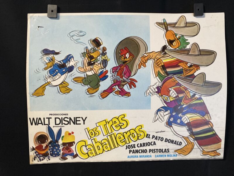 Vintage Walt Disney ~THE THREE CABALLEROS~ Original Mexican Lobby Card~16"x12"