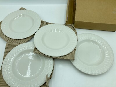 Set of 4 Thomson Pottery Maison White 8'' Salate Plates Embossed Fluted Rim