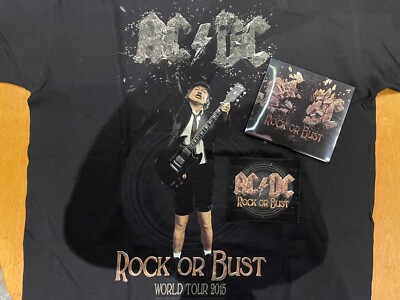 AC/DC Rock Or Bust Didgipak MIT 3D Cover, Patch Und T-Shirt In L