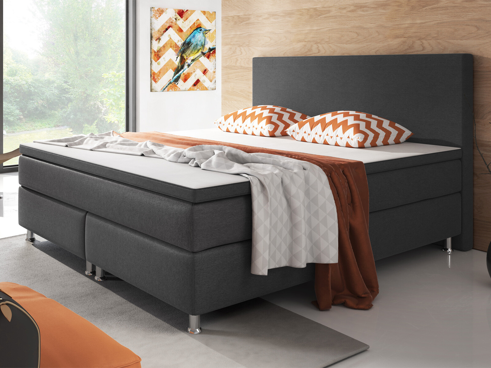 Boxspringbett Berlin Bett Hotelbett Designerbett 180x200 cm Webstoff Anthrazit