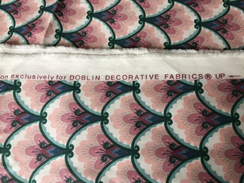 Vintage Regent Doblin Fabric Material Cotton Scotchgard Pink Green Scallop USA