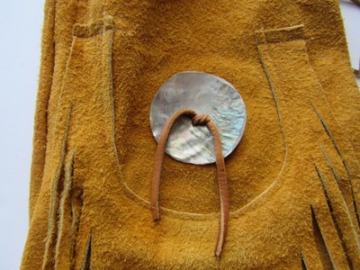 X-Large Possibles Half Moon Drawstring Leather Bag w/Abalone Shell Rendezvous