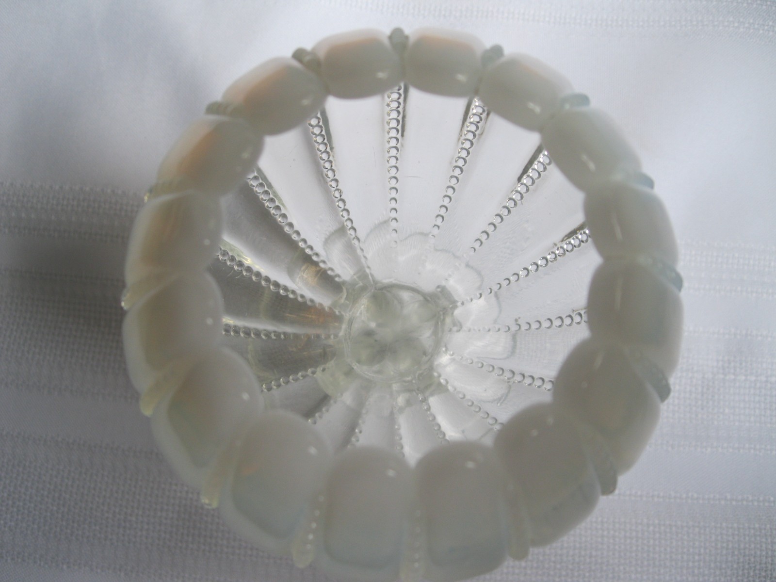 Northwood Opal Open or Beaded Panel Glass Small Footed Bowl Opalescent