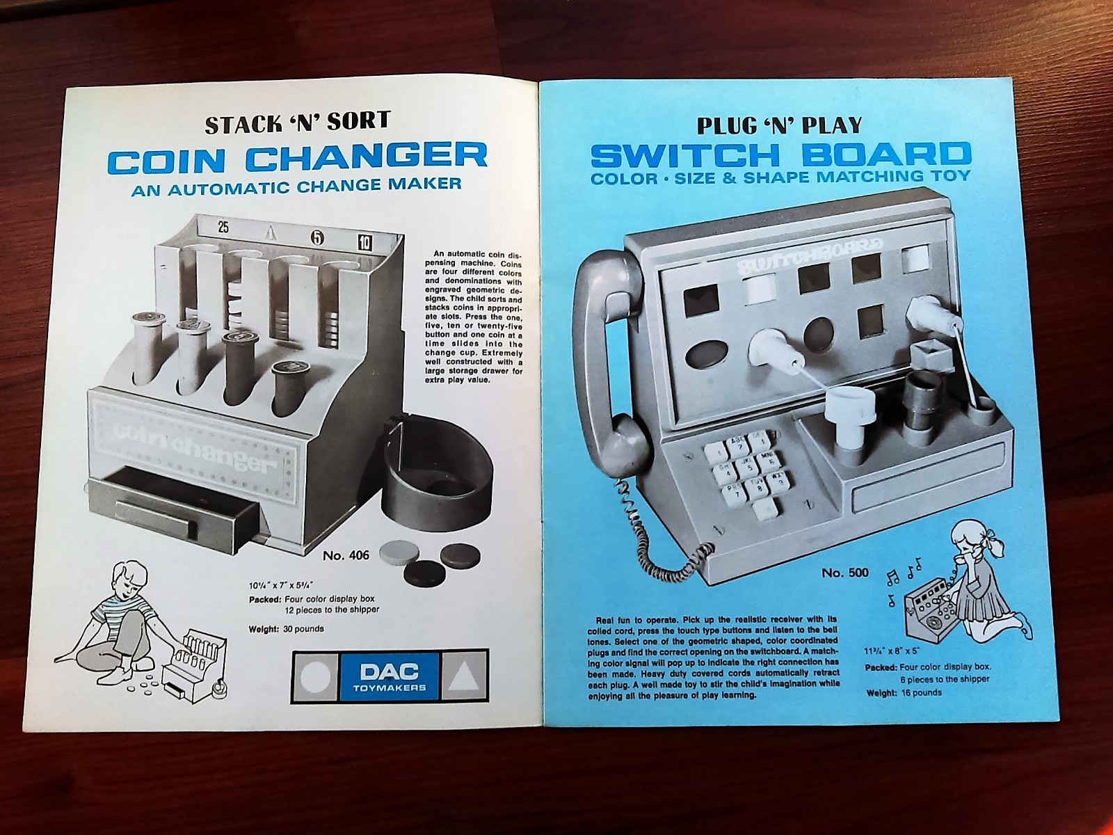 1970 DAC Toymakers Toy Catalog Switch Board Nesting Toys Clown Act