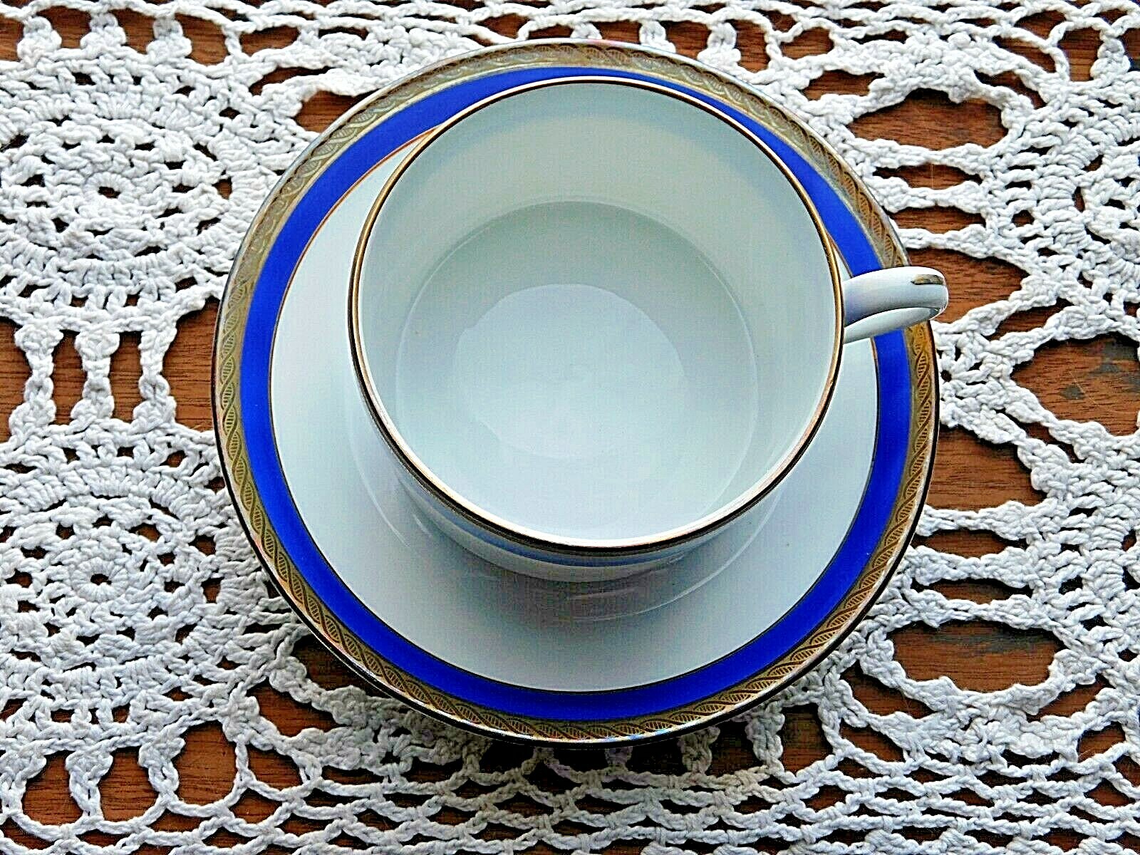 Vintage Richard Ginori  Blue Gold Tea Cup & Saucer Porcelain