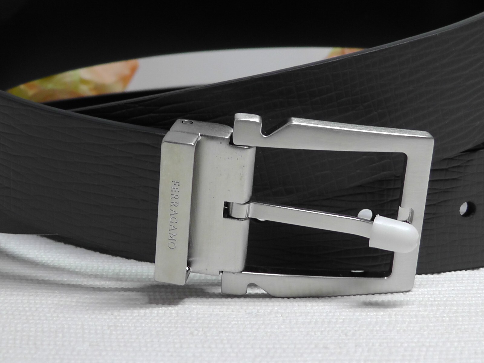 Pre-owned Ferragamo Salvatore  Men's Black/gray Leather Reversible Belt Size 34 / 34 Inches