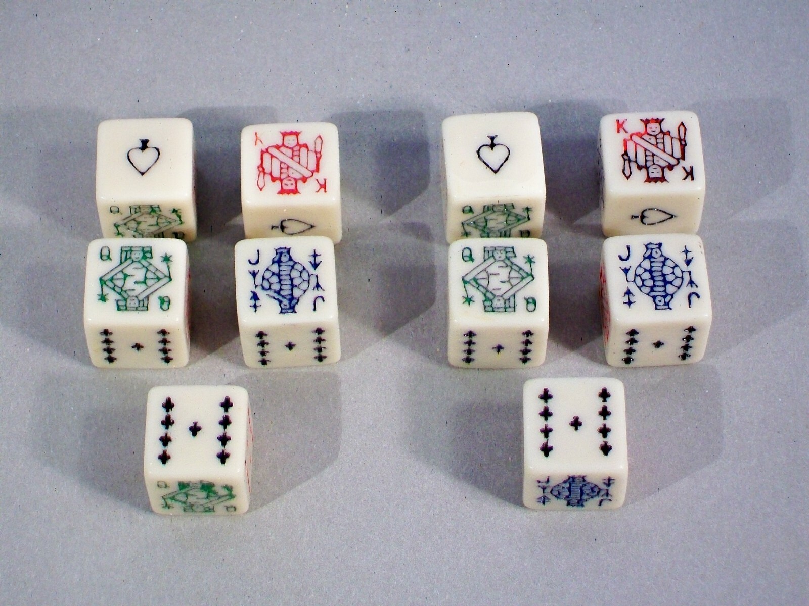 POKER DICE 2 MATCHING VINTAGE SETS OF FIVE · 5/8” WIDE
