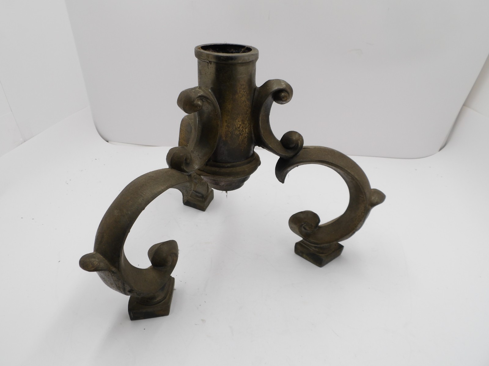 Antique? Brass? Lamp Base Component Ornate Baroque Scroll Tripod Pedestal Part