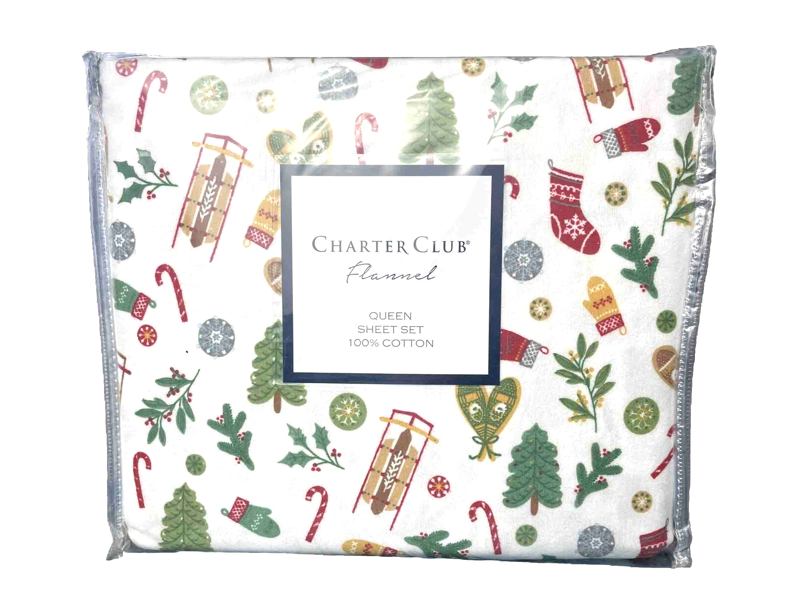 Charter Club Luxe 100% Cotton Flannel 4 Piece Sheet Set Holiday Icons Queen $140 Charter Club Luxe 100% Cotton Flannel 4 Piece Sheet Set Holiday Icons Queen $140