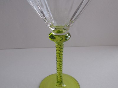 TALL WINE GLASSES With Light-Green Spiral Pedestals - Set of Four