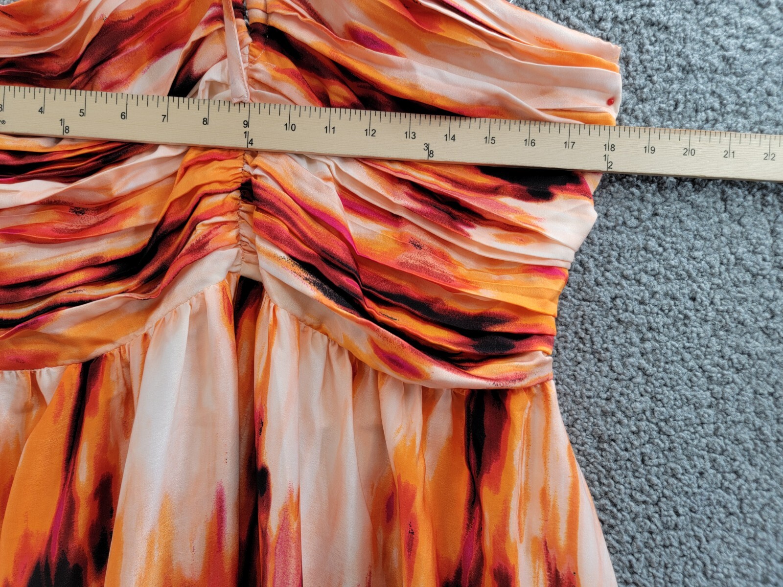 DKNY Printed Satin Strappy Halter Maxi Dress Women's XL Orange Blossom Back Tie - Picture 5 of 15