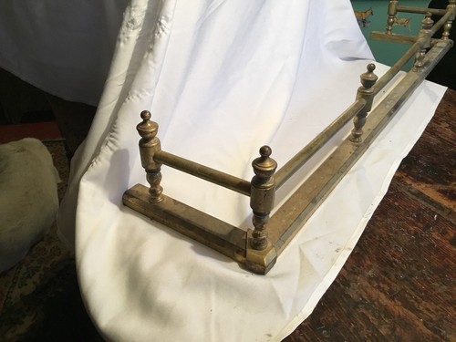Vintage PAIR Brass Fireplace Andirons & Fender